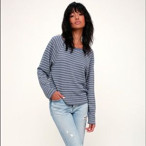 Salt Air Washed Navy Blue Striped Sweatshirt